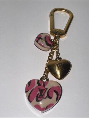 Louis Vuitton Pink and Cream Heart Bag Charm with Gold Accents